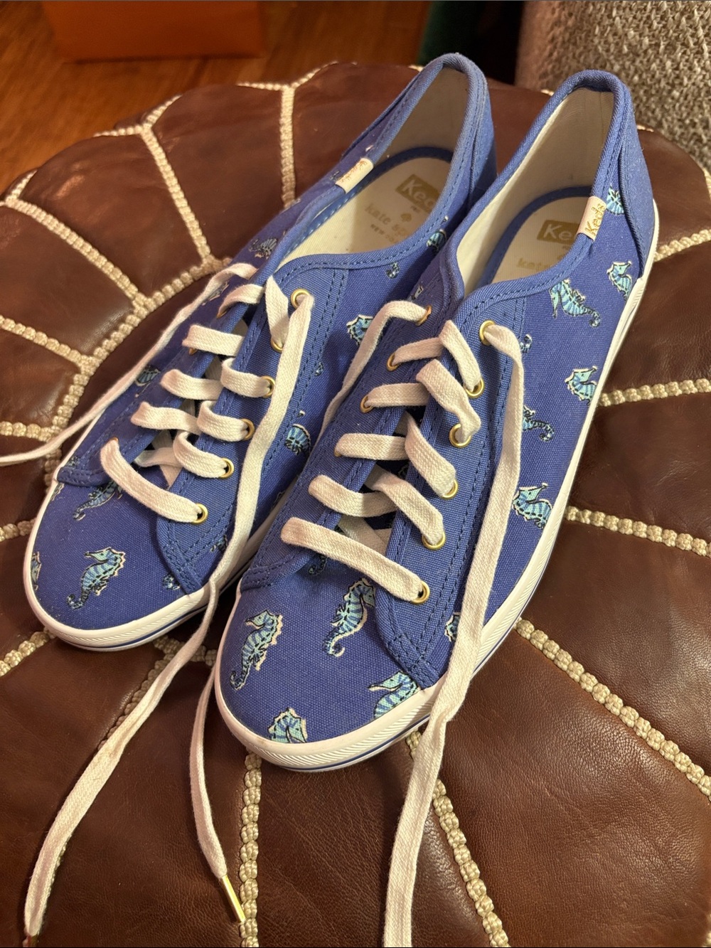 Keds Blue Canvas Low-Top Sneakers with Seahorse Print